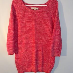 LOFT Pink Crew Neck Sweater with 3/4 Sleeves
